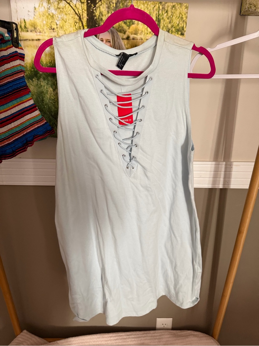 Forever 21 Pale Blue Lace-Up Sleeveless Dress